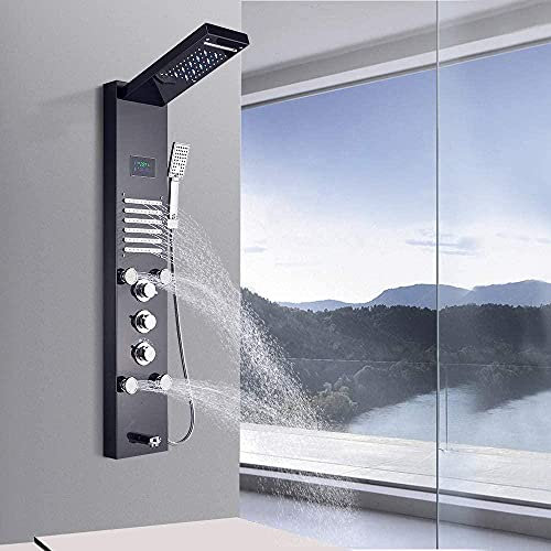 Huin Shower Panel Column Tower Shower System with 5 Functions, Unique Powerful hydromassage and Multifunctional Handheld Shower-Black