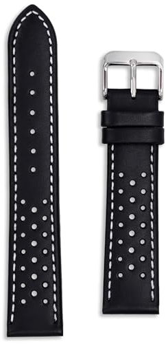 Rallye-Armband aus perforiertem Leder, erhältlich in Blau, Schwarz, Gelb, Rot, Grün, 18 mm, 20 mm, 22 mm, 24 mm, echtes Kalbsleder, Federstege und Werkzeug im Lieferumfang enthalten, 20 mm, Leder