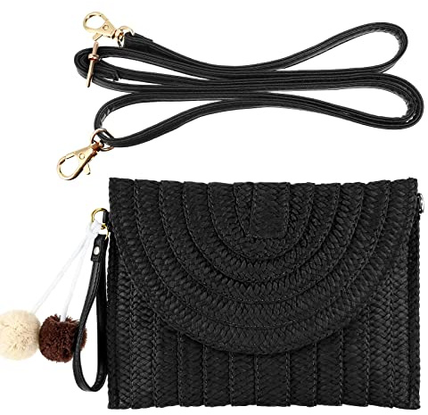 Frienda Straw Shoulder Bag Straw Clutch Straw Crossbody Bag Casual Beach Straw Handmade Bag for Women Envelope Purse Wallet