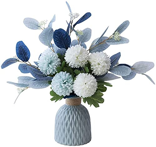GTGX HK kunstblumen Konservierte Blumen Künstliche Seidenblumen, Eukalyptusblätter, Hortensie Mit Keramikvase, Kunstblumen, DIY-Blumensträuße, Mittelstück, Dekoration Getrocknete Blumen wie echt