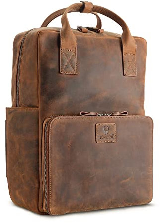 DONBOLSO Zaino Amsterdam | Zaino Pelle Uomo e Donna con Scomparto per Laptop | Zaino per Viaggi, Ufficio e Università | Vintage Marrone