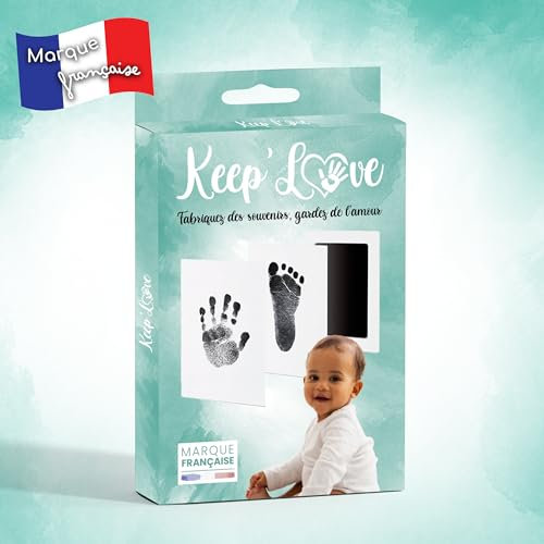 Keep’Love Kit Empreinte Bébé, Tampon Sans Encre Main et Pied Bébé, Souvenir Cadeau Naissance Et Cadre, Grande Taille 12,5x8cm