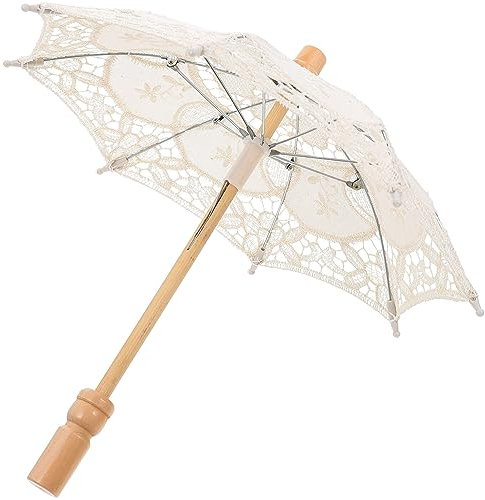 STOBOK Lace Parasol Umbrella Wedding Bride Wooden Vintage Romantic Umbrella Embroidery for Decoration Photo Lady Costume (Beige)