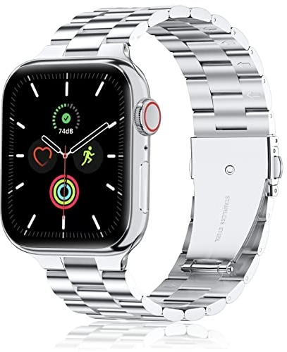 QAZNZ Metall Kompatibel mit Apple Watch Armband 40mm 41mm 38mm 42mm(Series 10), Damen Herren Edelstahl iWatch Bands für Apple Watch Ultra 2/Ultra SE,iwatch Series 10 9 8 7 6 5 4 3 2 1(Silber)