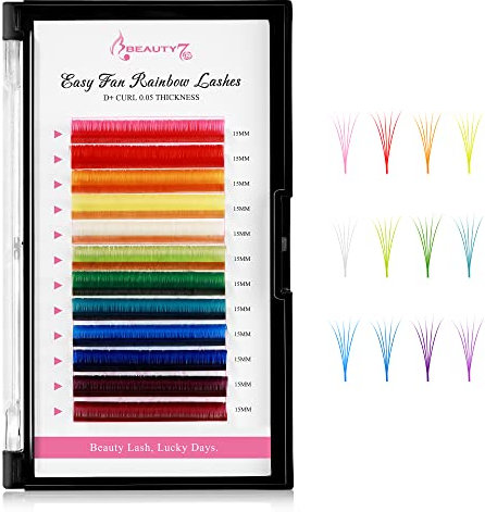 Beauty7 Colored Lash Extension EASY FAN Volume Russe D Curl 0,05mm Colorés Extension de Cils Individuels 15mm Longer Cluster Lash Cils a Cils Plateau Semi Permanents Faux Cils