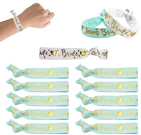 JGA Armbänder Set für Frauen, AZWOOD Team Bride Armband, Bride to be Hochzeit Dekoration, 11 Stück Junggesellenabschied Deko - 1Bride Weiß + 10Team Bride Rosa (Weiß + Blau)