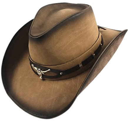 Chapeau De Cowboy en Cuir pour Hommes Et Femmes Cowgirl Sun Hat Outback Wide Brim (Couleur: Naturel, Taille: 58-59 Cm)