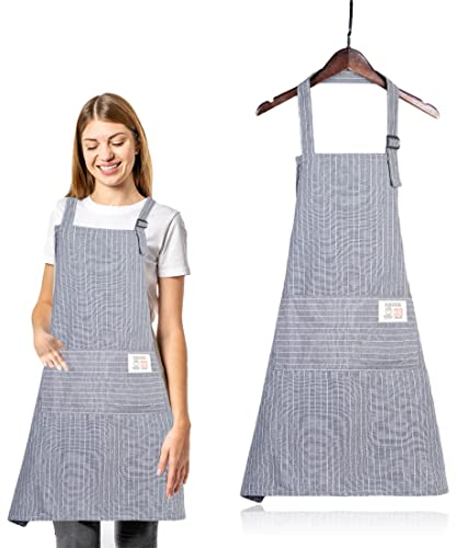ACYDSR 1 Pc Algodón Ajustable Cocinar Chef Delantal Cocina Delantal de Mujer con Bolsillos