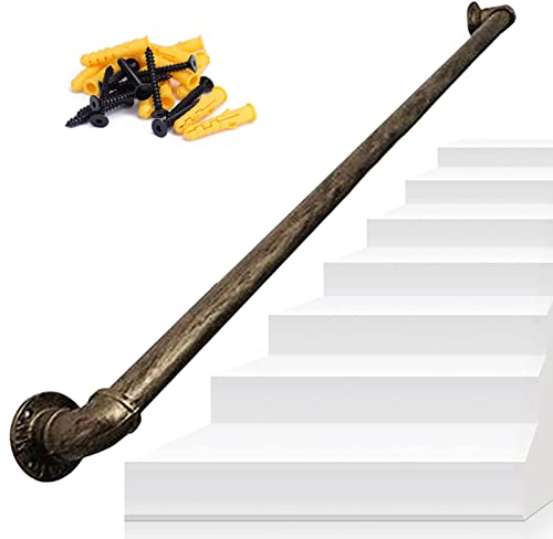 Vintage Handlauf für Treppen – Komplettset, 60 cm 80 cm 1 m 150 cm 2 m 250 cm 3 m 5 m 6 m Treppengeländer für Sicherheitshandläufe im Innen- und Außenbereich, Farbe Gold-Kupfer (Size : 0.6m)