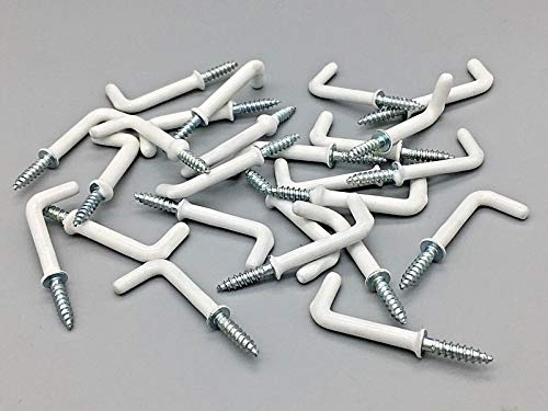 25 x Square Cup Hooks 25mm / 1 White PVC Coated Screw in Shouldered Mug Hook
