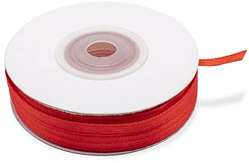 Decoraparty Nastrino Rosso in Raso da 3 mm Satinato Nastro per Idea Regalo Matrimonio Battesimo Comunione Cresima San Valentino Laurea, Bomboniere Rotolo Bobina 50 mt