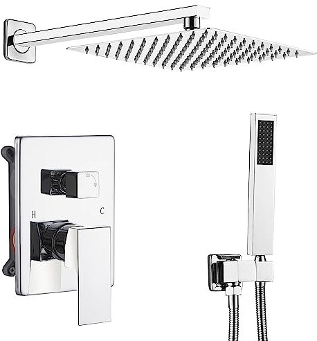 annazom Regendusche Duschsystem Set mit 10 Zoll großer Duschkopf Hochdruck 2 Funktion Einbaubrause Armatur Chrom Oberfläche für Badezimmer Umbau Chrom