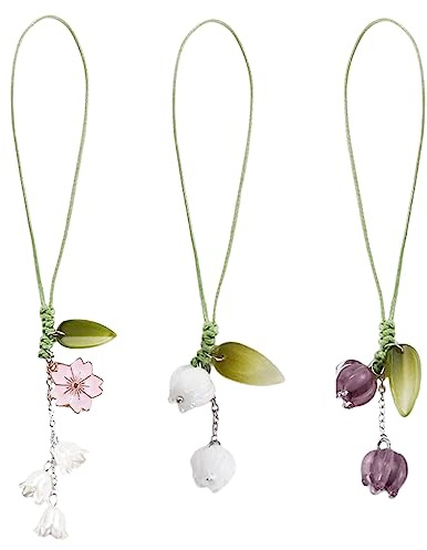 CHAOYUN 3 Pcs Tulip Flower Mobile Phone Pendant, Decorative Charms for Cellular Telephones, Suitable for Keychain, Backpack, Wallet Decoration