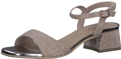 MARCO TOZZI Damen Sandalen mit Absatz mit Verstellbarem Riemen Glitzer, Metallisch (Rose Metallic), 39 EU