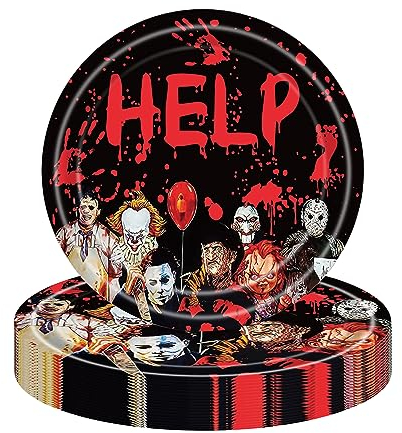 YAAVAAW Lot de 16 assiettes en carton pour fête d'Halloween, 23 cm, motif personnage de film d'horreur pour fournitures de fête Scream