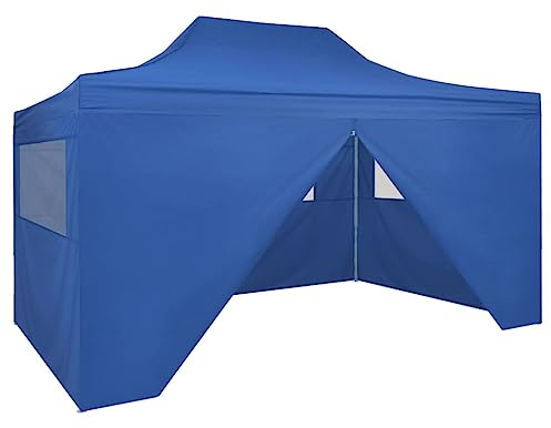 HOMIUSE Faltzelt Pop-Up mit 4 Seitenteilen 3x4,5 m Pavillon Grillpavillon Gartenlaube Verkaufsstand Faltpavillon Gartenpavillon Party Zelt Pavillion Pop Up Pavillon Faltbar Blau