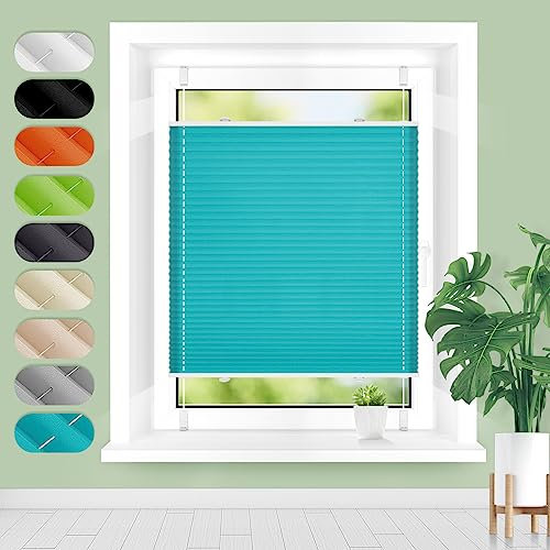 Homland Plissee ohne Bohren Klemmfix B45 x H110 cm Türkis, Plissees für Fenster und Tür, Jalousie Easyfix Plisseerollo mit Klemmträger Sonnenschutz und Sichtschutz lichtdurchlässig Rollo