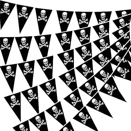 SKHAOVS 9M Wimplekette Pirat Girlande schwarz Dekoration für Kinder Piraten-Party Halloween Geburtstag Party Dekorationen Piraten Party Cosplay Captain Pirate Kostüm (Schwarz)