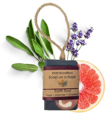 Soap on a Rope - Earth Soul - Plastic Free - Vegan - Palm Free Handmade in Devon uk - The Natural Spa Natural soap bar for Men and Women