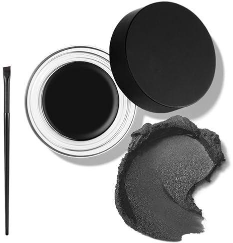 Gel Eyeliner Set 2In1,Schwarzer Gel-Eyeliner, wasserfestes,Eyeliner Gel Eyeliner Wischfester Eyeliner Gel Make-up Hochpigmentiertes Augen-Make-up-Set,Lasting Gel Eyeliner mit Eyeliner-Pinseln (#1)