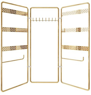 EMHELLE Schmuckständer, Schmuckhalter, Ohrringständer, Gold Metallrahmen, Ohrring-Ständer, Schmuck Organizer für Halskette, Armband und Ohrringe, Kettenhalter, 3-teilige Set, 40x45 cm