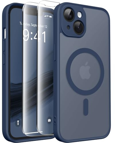 CAPRARO Magnetic iPhone 14 Case, Compatible with MagSafe, Full Camera Protection, 14FT Drop Protection, Shockproof, Slim Translucent Matte Phone Case, Navy Blue