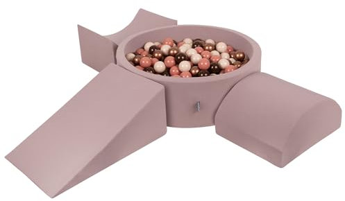 KiddyMoon Spielplatz Aus Schaumstoff Mit Rund Bällebad (300 Bälle) Ballgruben Für Babys Spielbad Hindernisläufen, Erikafarben:Braun/Kupferrot/Pastellbeige/Lachsfarben
