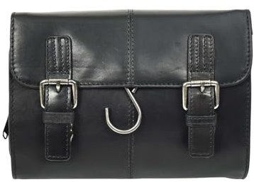 Trousse de toilette à suspendre en cuir véritable pour homme - Trousse de rasage de voyage - Noir, Noir , S, Trousse de toilette
