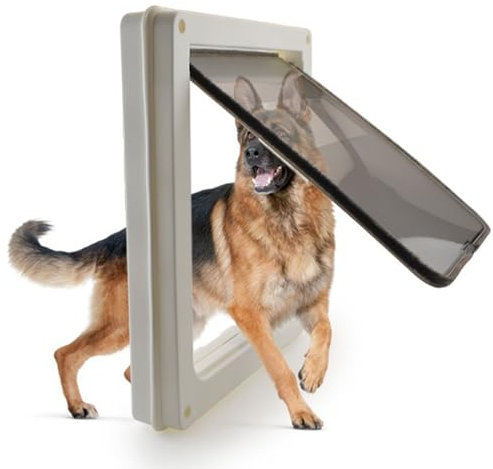 RUYICZB Hundeklappe Für Große Hunde, Wetterfeste Pet Door Für Katzen Und Hunde, Haltbare Katzenklappe, Snap-In Schließplatte Inklusive, Geeignet Für Innen- Und Außentüren,Weiß,L