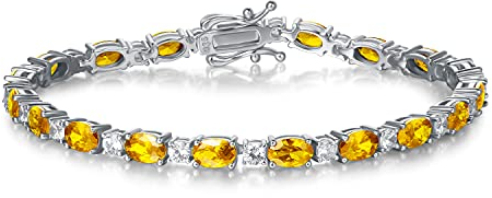 FANCIME Tennisarmband Damen 925 Sterling Silber Citrin Tennis Armband Geburtsstein Geschenk Schmuck für Damen Mädchen, Länge 19 cm
