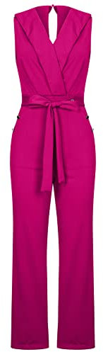 AMhomely Jumpsuits für Damen, Arbeit Smart Strampler Büro Casual Strampler Hose Volle Länge Solide Ärmellos Bowknot Taille Jumpsuits V Ausschnitt Elegante Overall Hose für Arbeit Urlaub Urlaub, 01 Hot