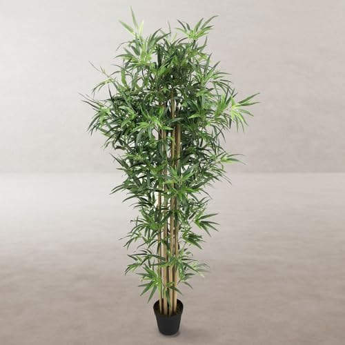 LOLAhome Planta Artificial Bambú para Interior y Exterior | De 180 cm | Protección UV Solar, contrapeso de Cemento | Realista y Elegante | para Interior, balcón, terraza | Plantas Exterior