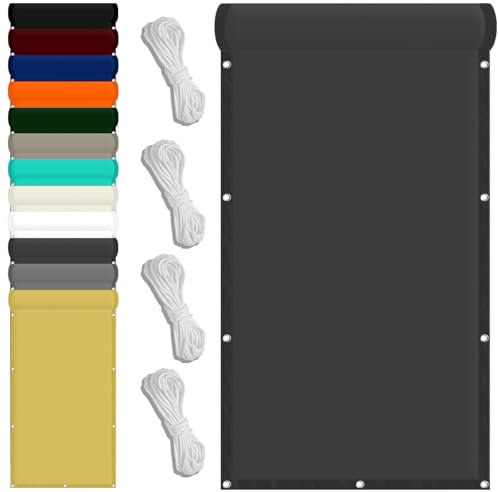 Sonnensegel Wasserdicht 180 x 450 cm Wasserdicht Quadratisch Sonnenschirm Balkon Uv-Schutz-Polyestergewebe mit Seil Sonnenschutz Markise für Balkon Terrasse Und Garten, Dunkelgrau