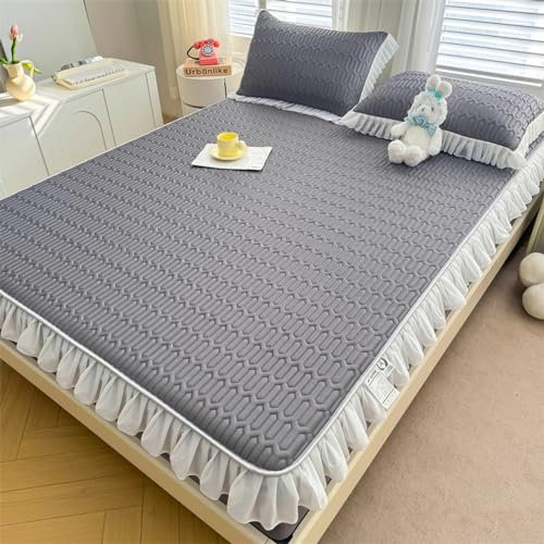 Wasserbetten - Spannbetttücher,Spannbettlaken aus Latex mit Cartoon Aufdruck für Kinderzimmer, einfarbig, rutschfeste Rüschen, kompletter Queen Matratzenschutz, dunkelgrau, 150 x 200 cm (3 Stück)
