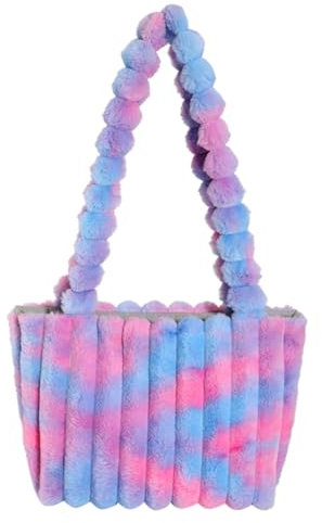 Fiorky Borsa a tracolla fuzzy da donna Borsa a tracolla arcobaleno sfumata Borsa versatile for ascelle sfumata Borsa shopper invernale morbida casual (Viola)