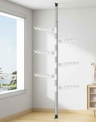 JONASHER 6-Tier Clothes Drying Rack Telescopic Coat Hanger Garment Stand Floor to Ceiling Laundry Pole Tension Rod Storage Organizer for Home, Balcony, Office 110-310cm