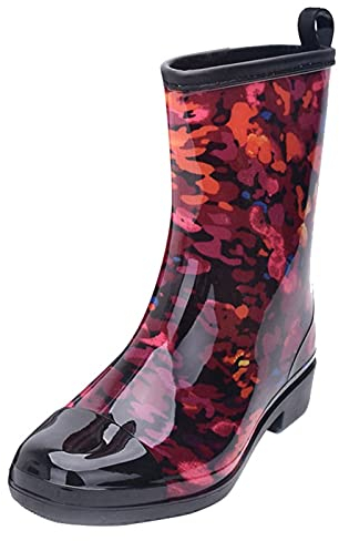 Stivali da pioggia da donna, 40 leggeri, impermeabili, Allmatch, da giardino, comodi, estivi, normali, corti, con stampa, antiscivolo, in pelle liscia, Colore: rosso, 38 EU