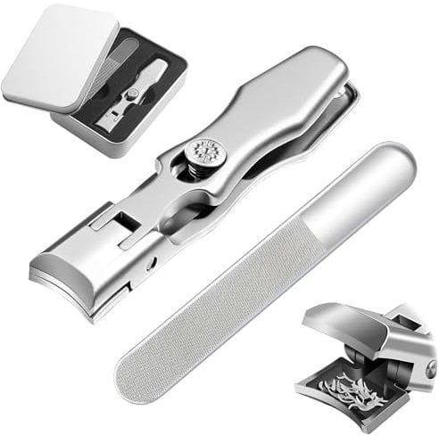 GMHLLES German Nail Clippers, Nail Clippers, German Nail Clipper, Nail Clippers for Thick Nails, Ultra Wide Jaw Toenail Clippers Portable Ultra Sharp Nailclippers (Sliver, with Nail File)