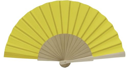 MAPIMANIA - Bunte Fächer für Handtasche Damen aus Stoff gelb, Fächer Hochzeit faltbar, Spanischer Fächer, Japanischer Fächer, Gastgeschenk Zerimonie