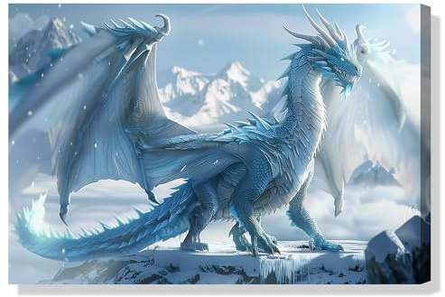 Leinwandbild, Motiv: Blauer Geist, Drachen, Eisdrachen, Bilder, Wanddekoration, Poster, Drucke, gerahmt, abstrakt, Fantasie, riesige Drache, Gemälde, Dekorationen für Jungen, Wohnzimmer, Schlafzimmer