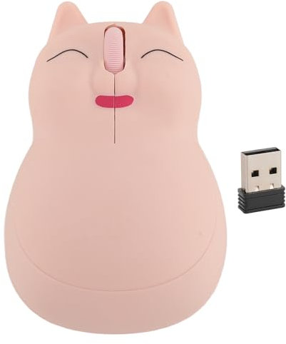 Souris sans Fil en Forme de Chat, Capteur Optique USB 2,4 GHz 1600 DPI, Souris Ergonomiques en Forme de Chat de Dessin animé, Mise en Veille Automatique, Souris sans Fil pour PC
