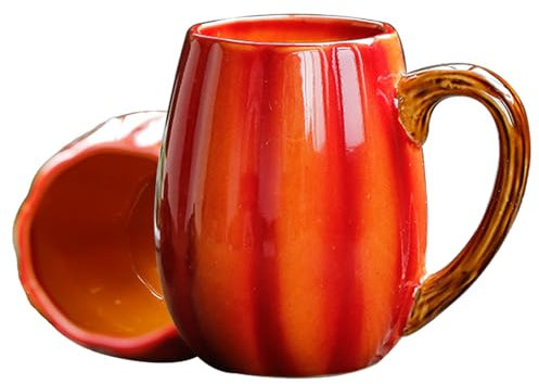 Artceramic Pumpkin Mugs, Ceramic Coffee Mugs and Tea Mug, Novelty Orange Ceramic Pumpkin Shaped Cup, Halloween, Thanksgiving, Christmas, Birthday Gifts, 2PC