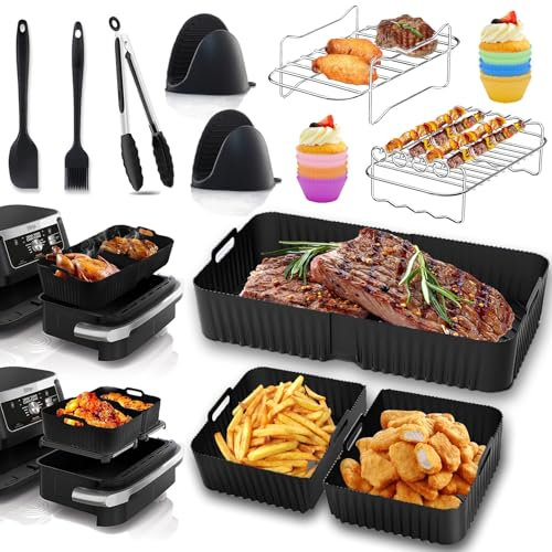 Accessori Friggitrice ad Aria per Ninja Foodi FlexDrawer AF500EUCP 10.4L - 22 Pezzi Accessori ad Aria - Riutilizzabile Teglia Silicone, Griglia Friggitrice ad Aria per Ninja AF500EU 10.4L