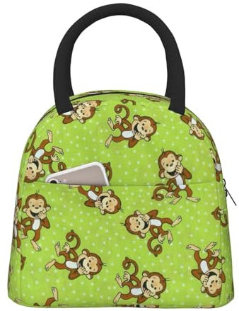 Ceudet Lonchera grande aislada para mujer, reutilizable, bonita lonchera para hombres, a prueba de fugas, estampado de mono inteligente verde