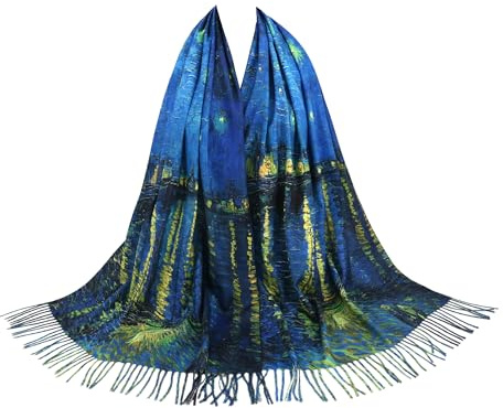 RonFoxi Reversible Pashmina Scarf - Double-Side Scarf For Women Winter Shawl Wrap Monet Van Gogh Art Printing Scarves, Style 09（different Double-side）, 28*79