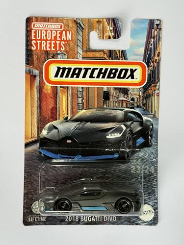 2024 Matchbox European Streets 2018 Bugatti Divo Metalflake Matt Dark Grey 23/24 (Long Card) HVV44