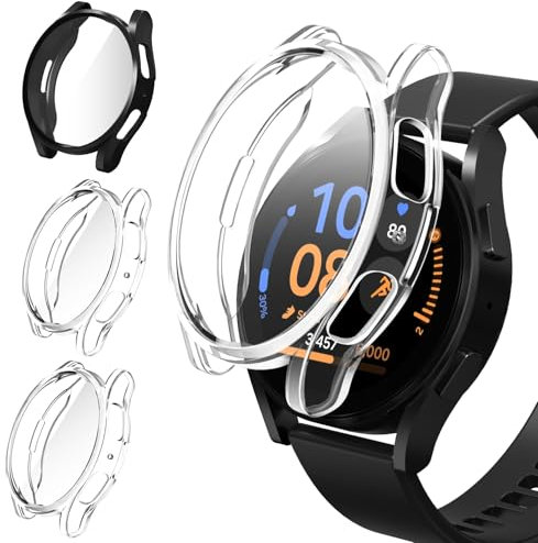 ivoler 3 Piezas Funda con Protector de Pantalla para Samsung Galaxy Watch FE / 5/4 40mm, Protección Completa Carcasa Protectora Delgado Suave TPU Anti-Arañazos Case, 2 Transparente + 1 Negro
