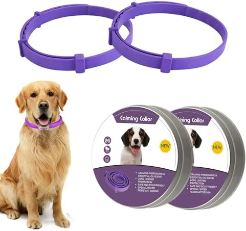 Fokroin 2 Pack Beruhigungshalsband für Hunde, Anti Stress Halsband Hund, Verstellbares Calming Collar for Dogs, Wasserdichtes Beruhigendes Pheromonen Halsband für Hunde Aller Größen