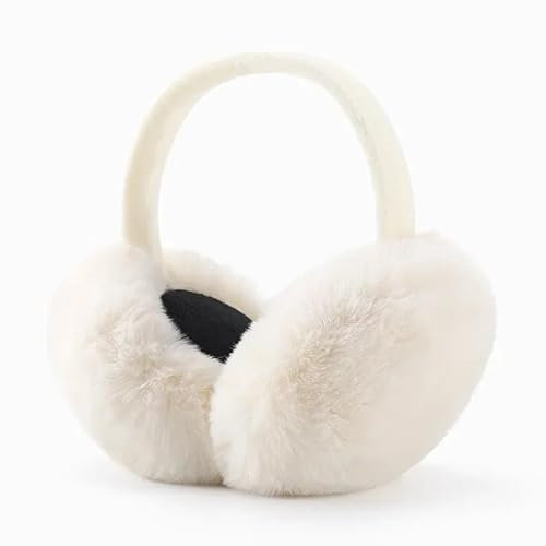 HENKi Mädchen Damen Winter verstellbare Ohrenschützer Gestrickte Kunstpelz Plüsch Ohrenschützer Mode Ohrenwärmer (Creme/Stone)