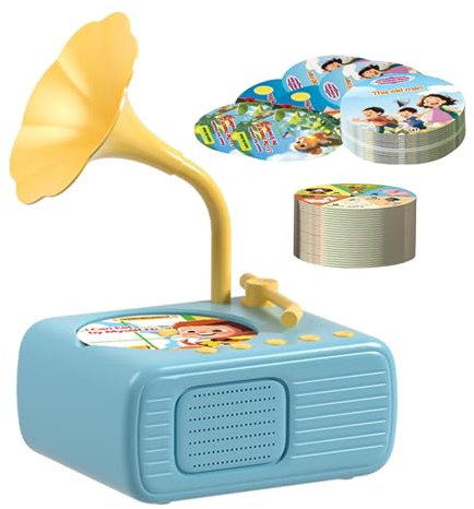 Tocadiscos De Juguete para Niños, Gramófono para Niños con 96 Tarjetas, Reproductor De Música para Niños Pequeños, Tocadiscos para Bebés, Reproductor De Música De Cuentos para Niños con 96 Tarjetas
